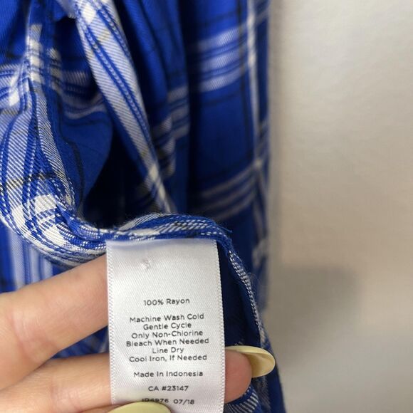 Talbots Shirt Womens 3X Petite Blue Plaid Button Down Long Sleeve Blouse Rayon - Picture 4 of 7
